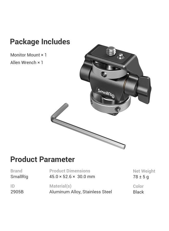 SMALLRIG - Field Monitor Mount Monitor Holder Swivel and Tilt Adjustable with Cold Shoe Mount for 5" and 7" Monitor - 2905 - Image 1