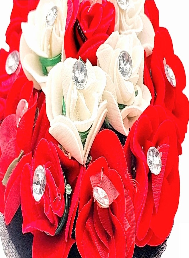 DIAN Red & White Full Bun Juda Maker Flower Gajra Hair Accessories, Artificial Juda Hair Accessories, Gajra Hair Accessories Rubber Band for Women and Girls, Flower Work Juda - Image 5