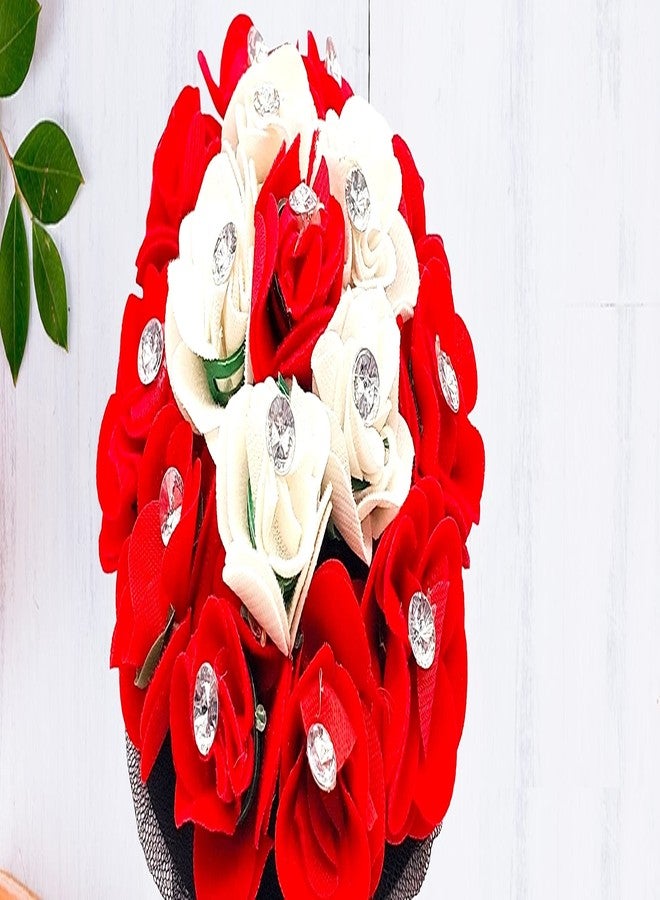 DIAN Red & White Full Bun Juda Maker Flower Gajra Hair Accessories, Artificial Juda Hair Accessories, Gajra Hair Accessories Rubber Band for Women and Girls, Flower Work Juda - Image 3