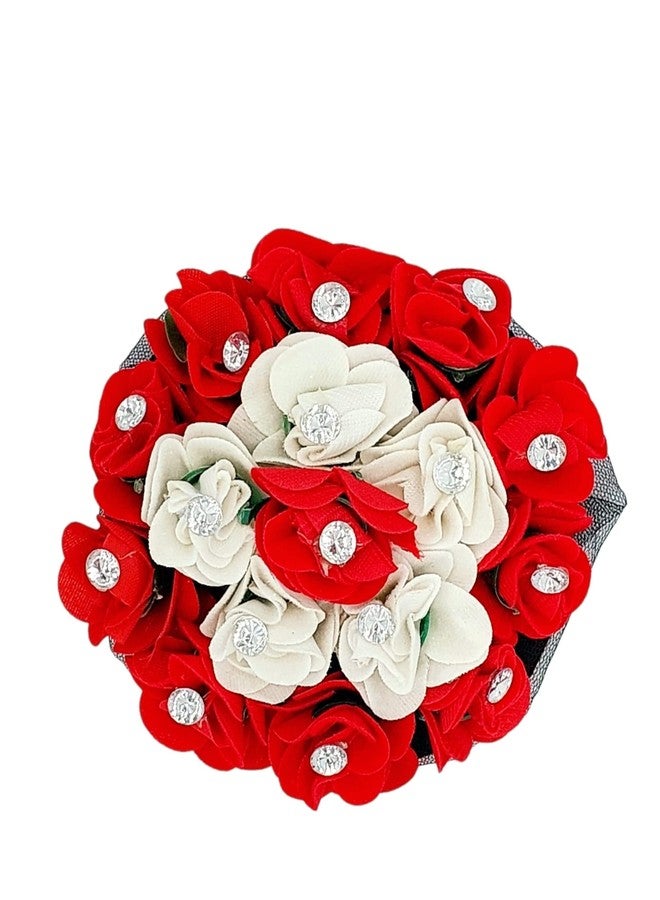 DIAN Red & White Full Bun Juda Maker Flower Gajra Hair Accessories, Artificial Juda Hair Accessories, Gajra Hair Accessories Rubber Band for Women and Girls, Flower Work Juda - Image 1