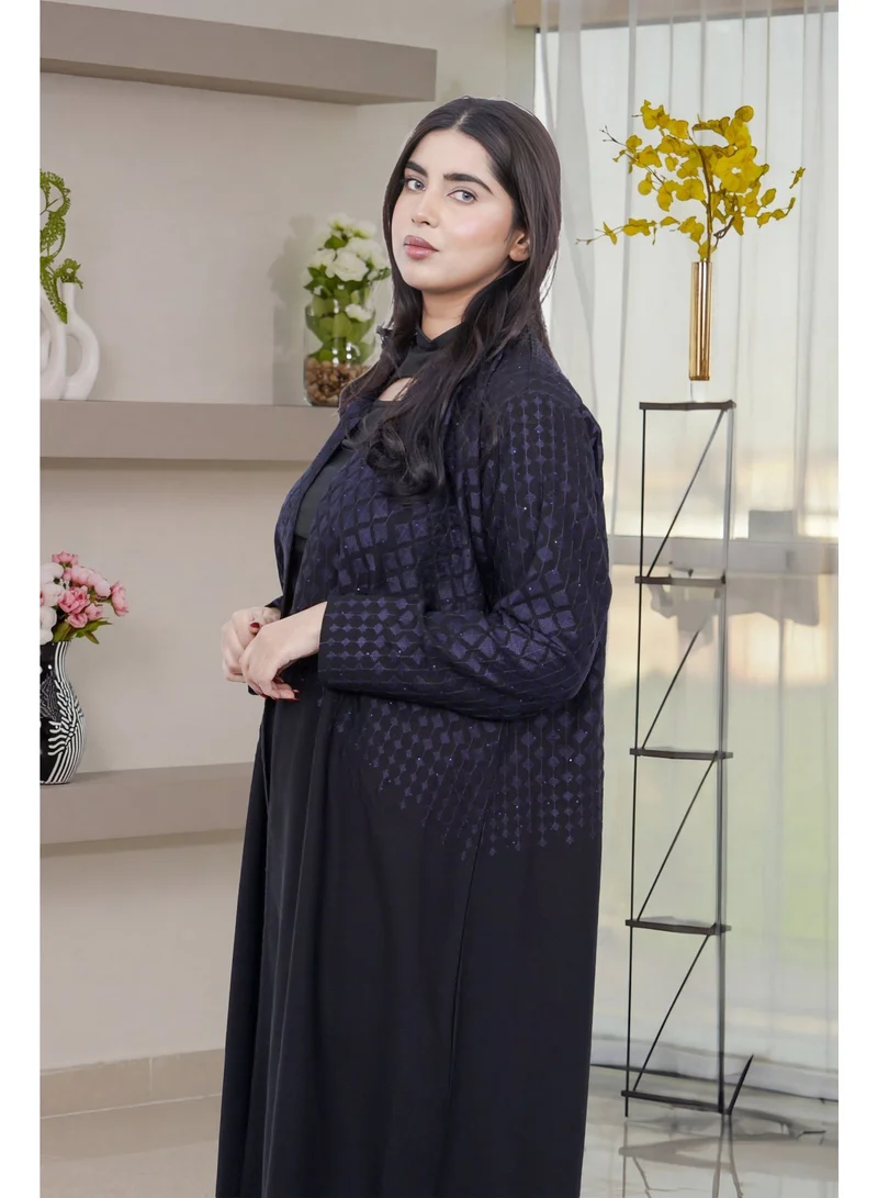 Fashion Line Women's Embroidered Premium Crepe Open Front Abaya - Black