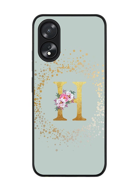 Rugged Black Edge case for Oppo A18 / Oppo A38, Slim fit Flexible Cover - Custom Monogram Initial Letter Floral Pattern Alphabet - H (Light Grey)