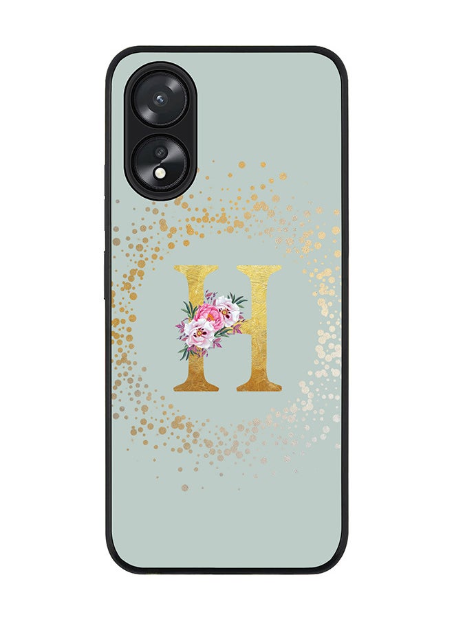 Rugged Black Edge case for Oppo A18 / Oppo A38, Slim fit Flexible Cover - Custom Monogram Initial Letter Floral Pattern Alphabet - H (Light Grey)