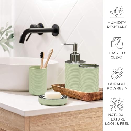 CERBIOR Bathroom Accessories Set Bath Ensemble Includes Soap Dispenser, Toothbrush Holder, Toothbrush Cup, Soap Dish for Decorative Countertop and Housewarming Gift (Apple Green) - Image 5