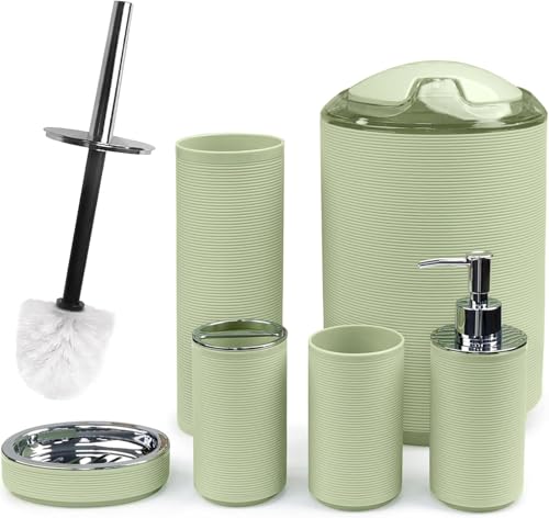 CERBIOR Bathroom Accessories Set Bath Ensemble Includes Soap Dispenser, Toothbrush Holder, Toothbrush Cup, Soap Dish for Decorative Countertop and Housewarming Gift (Apple Green) - Image 1