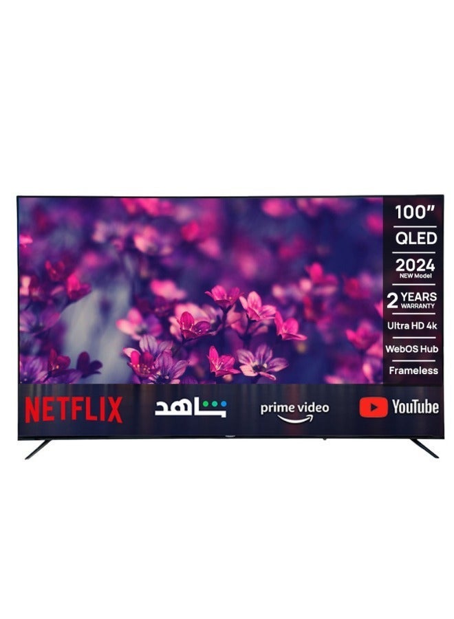 جينيرال جولد تلفزيون ذكي من GeneralGold بقياس 100 بوصة بتقنية QLED ودقة 4K UHD | نظام WebOS | تصميم بدون إطار | يدعم Netflix وYouTube وPrime Video - Image 1