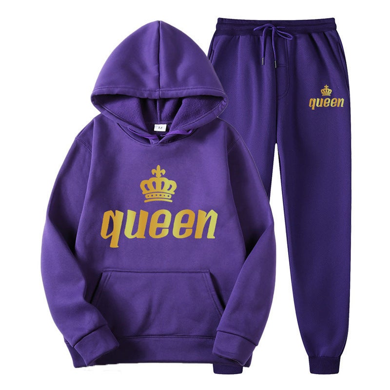 Couples Hoodie  Sweatpants Set Autumn Purple-queen 