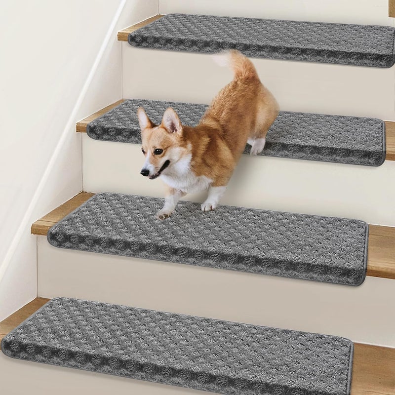 Non-slip edging stair step mat reusable gray 9.5 x 30 inches 2PCS - Image 1