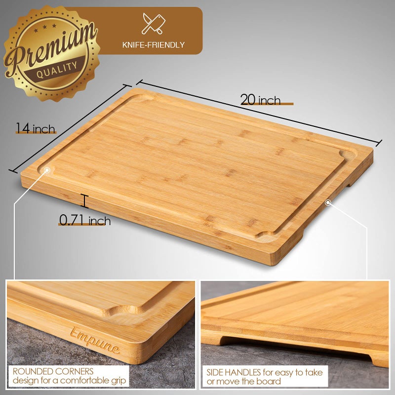 Empune 2XLarge Cutting Board, 20" Bamboo Cutting Boards for Kitchen with Juice Groove and Handles Kitchen Chopping Board for Meat Cheese board Heavy Duty Serving Tray, 2XL, Empune - Image 2