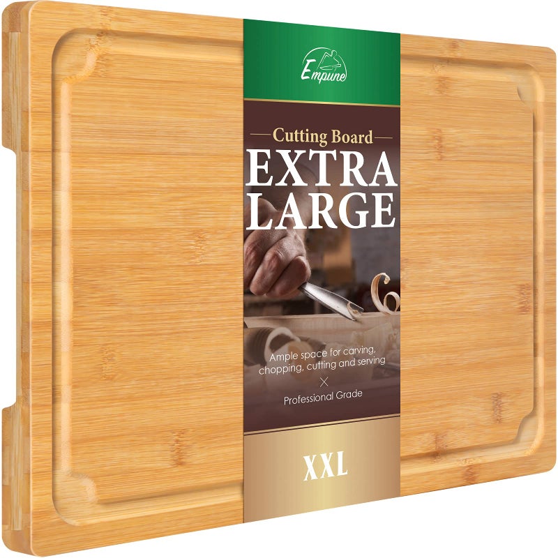 Empune 2XLarge Cutting Board, 20" Bamboo Cutting Boards for Kitchen with Juice Groove and Handles Kitchen Chopping Board for Meat Cheese board Heavy Duty Serving Tray, 2XL, Empune - Image 1