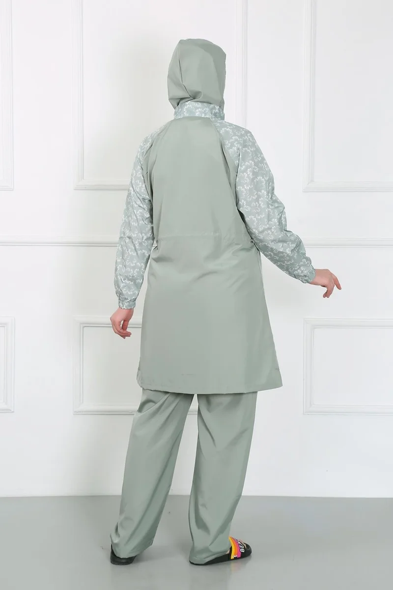 اكبينيز Large Size Patterned Hijab Swimsuit Water Green 44030