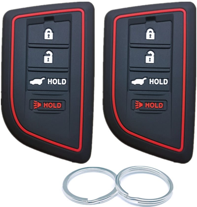 RUNZUIE 2Pcs 4 Buttons Silicone Smart Key Fob Compatible with 2022 2023 Acura MDX Key Fob Cover (Black)