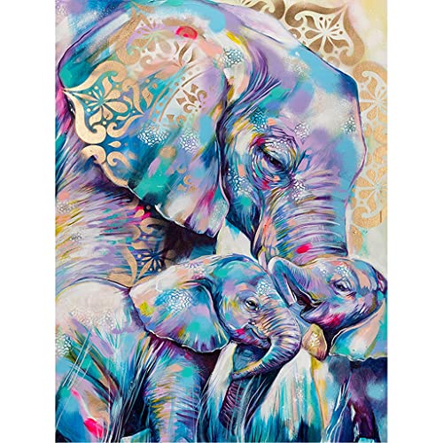 HASTHIP® Elephant Diamond Painting Kit with Round Diamonds,5D Diamond Painting Kit for Adults & Kids,30 X 40cm Full Drill Elephant Gem Art for Home Wall Decor Gifts (12x16inch) - Image 1