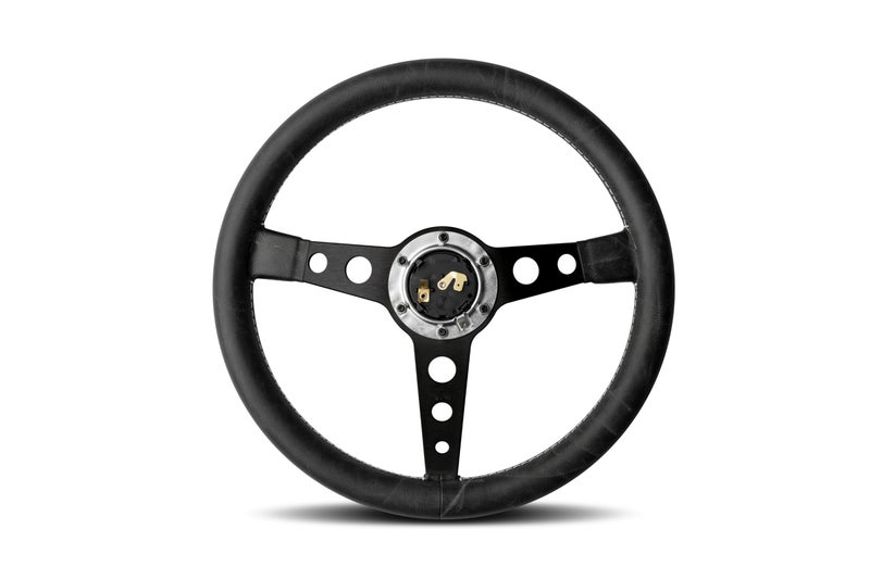 MOMO Motorsport Prototipo Heritage Steering Wheel Black Leather Grip Brushed Aluminum Spoke White Stitch 350mm - Image 2