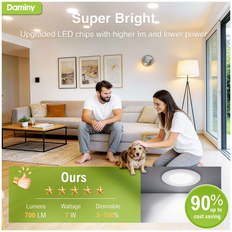 DAMINY 24 Pack 4 Inch LED Recessed Lighting with Junction Box,5CCT,Ultra-Thin Recessed Light,7W 700LM, Dimmable Canless Wafer Ceiling Light, High Brightness - Image 4