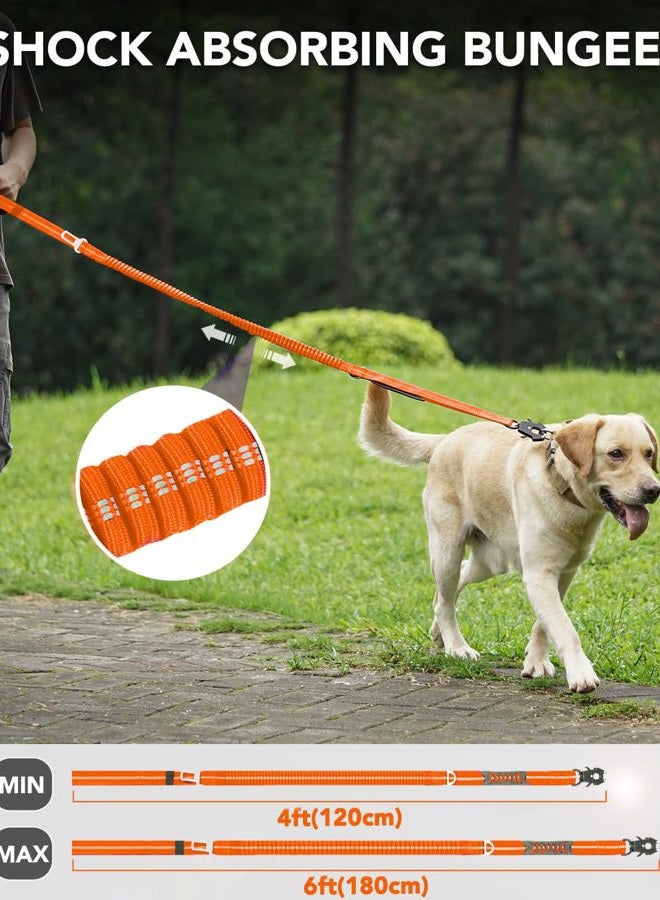 Joytale Tactical Dog Leash Heavy Duty, 4-6FT Shock Absorbing Bungee Lead with 2 Padded Handle, Metal Carabiner Clip, Car Seatbelt, Strong No Pull Leash for Medium Large X-Large Dogs, Orange  - Image 3