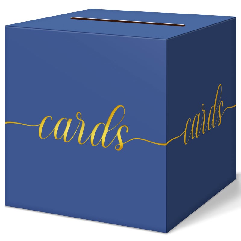QIKSION Navy Blue Graduation Card Box, Gold Foil Gift Card Box for Graduation, Party, Wedding Reception, Birthday, Baby Shower, Raffle - Image 1