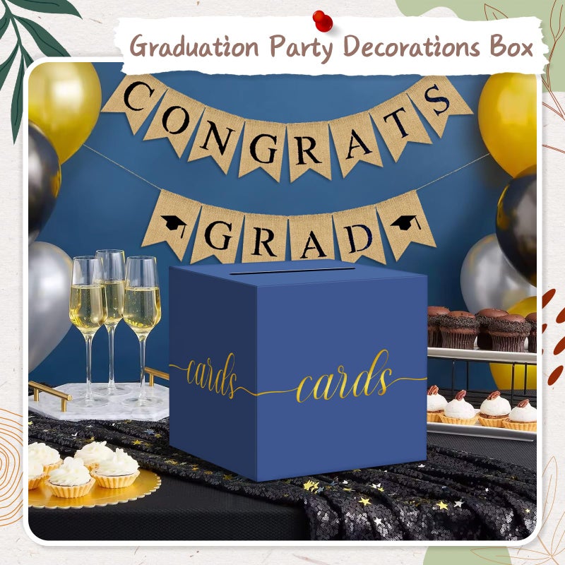 QIKSION Navy Blue Graduation Card Box, Gold Foil Gift Card Box for Graduation, Party, Wedding Reception, Birthday, Baby Shower, Raffle - Image 5