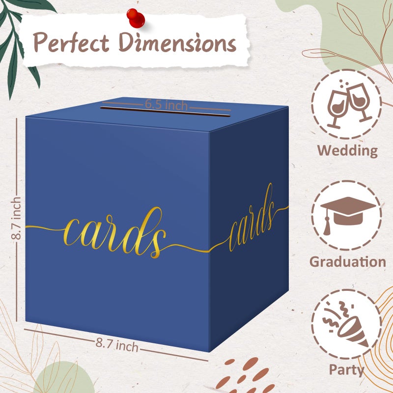 QIKSION Navy Blue Graduation Card Box, Gold Foil Gift Card Box for Graduation, Party, Wedding Reception, Birthday, Baby Shower, Raffle - Image 4
