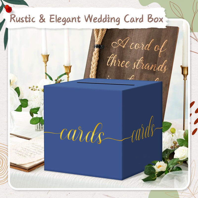 QIKSION Navy Blue Graduation Card Box, Gold Foil Gift Card Box for Graduation, Party, Wedding Reception, Birthday, Baby Shower, Raffle - Image 2