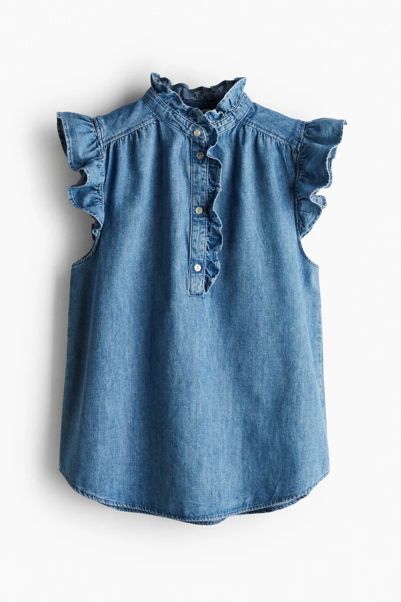 H&M Flutter-Sleeved Denim Blouse