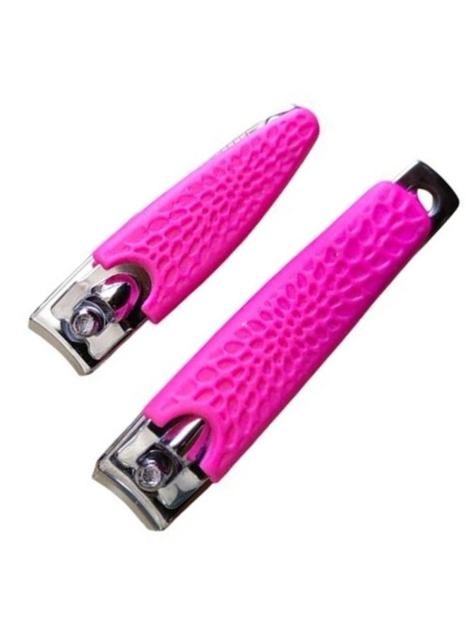 Stainless Steel Nail Clippers with Silicone Handle for Easy Use (Pack of 2) - Pink - Image 1