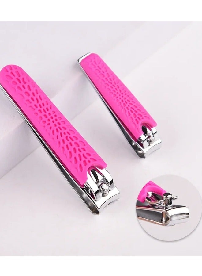 Stainless Steel Nail Clippers with Silicone Handle for Easy Use (Pack of 2) - Pink - Image 2
