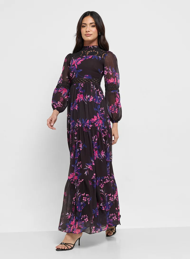 Frock and Frill Printed High Neck Maxi Dress