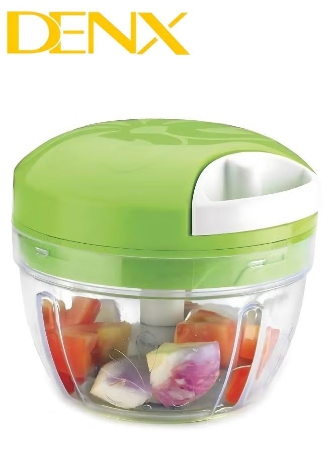 Denx Manual Food Chopper And Cutter With A Pull Cord For Chopping Onions, Garlic, And Vegetables, Green - Image 1
