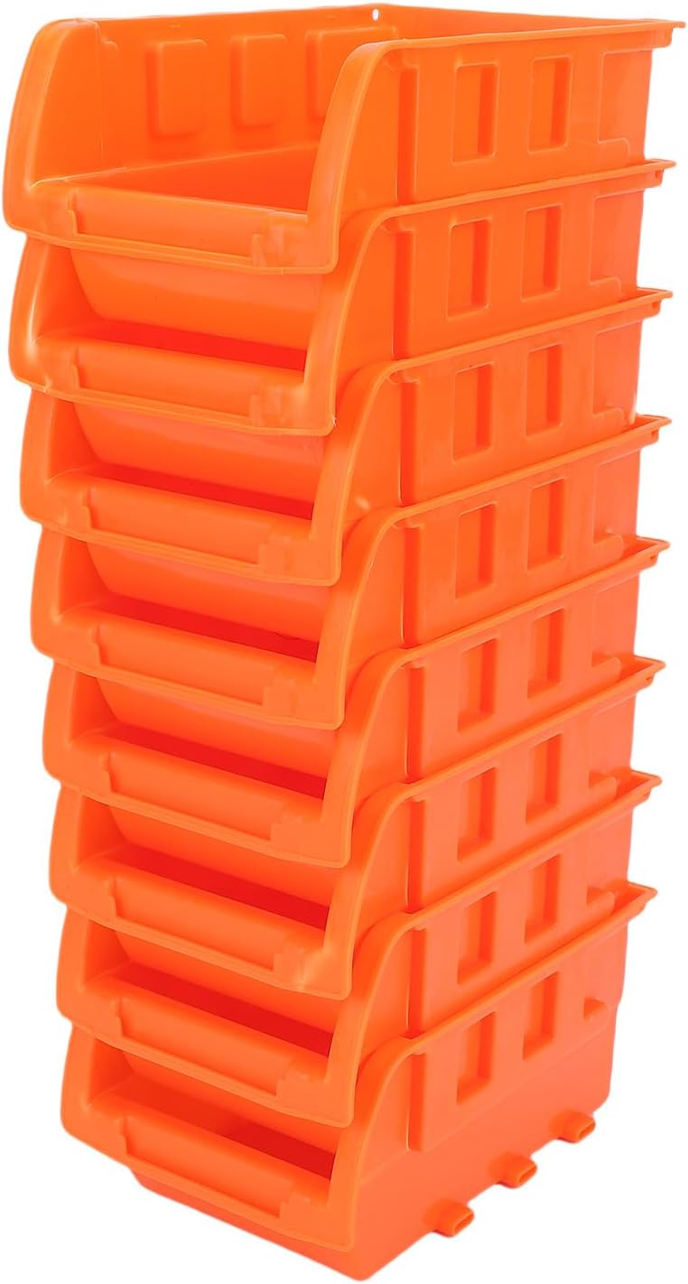 Stackable Wall Mounted Storage Bin Efficient Organizer for Garage Tools for DIY Enthusiasts PP Orange 8 Stackable Bins for Screws Nuts Bolts Nails - Image 1