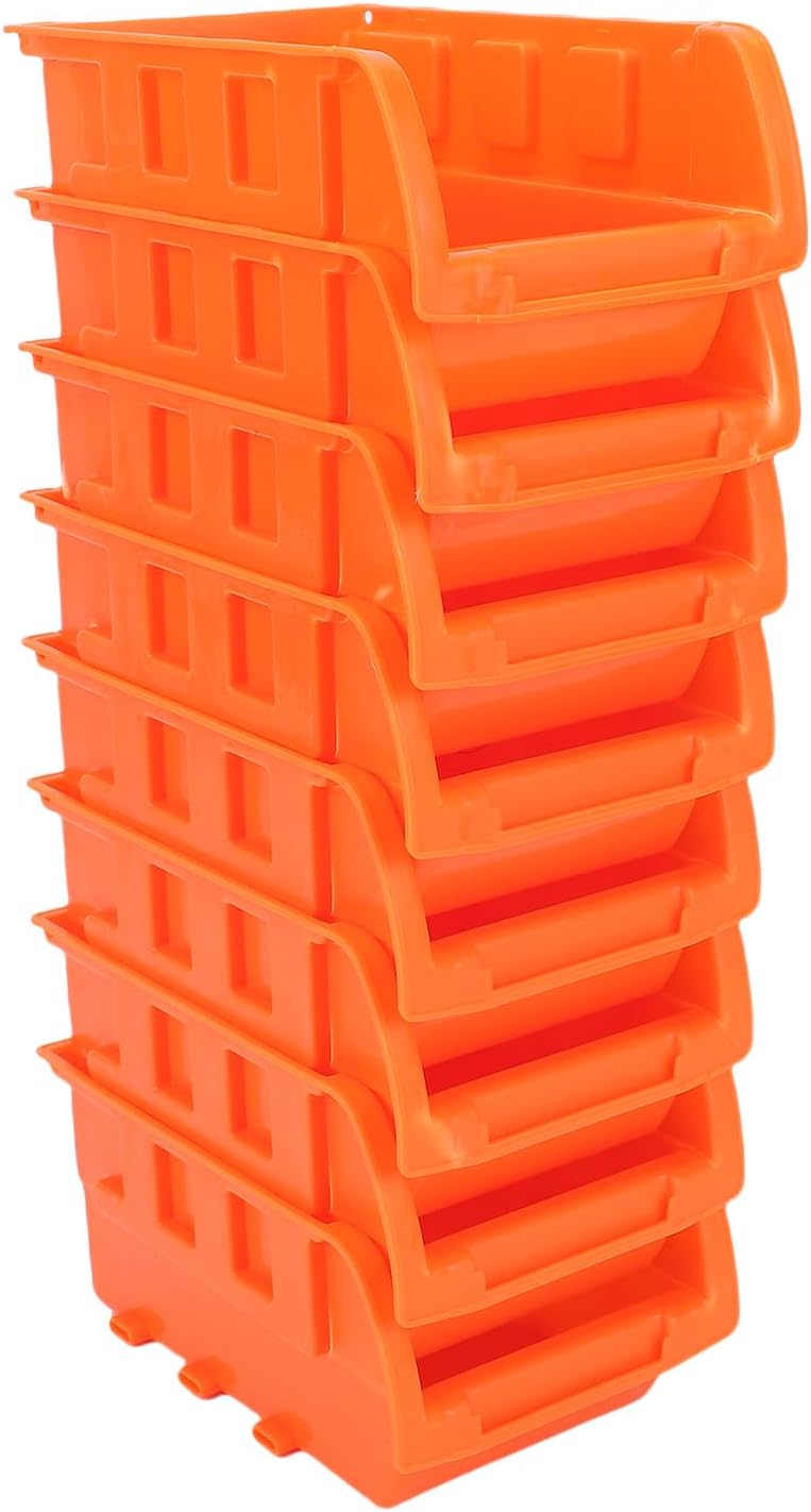 Stackable Wall Mounted Storage Bin Efficient Organizer for Garage Tools for DIY Enthusiasts PP Orange 8 Stackable Bins for Screws Nuts Bolts Nails - Image 3