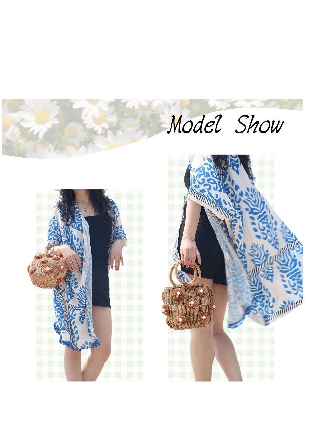 Loquat Straw Beach Bag for Women Summer Drawstring Woven Tote Bag Flower Pearls Bucket Handbags  - Image 4