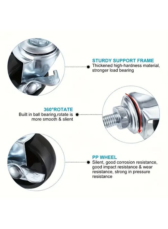 4 Pack Black Threaded Casters 2 With Brakes 2 Without For Furniture Cart - Image 4