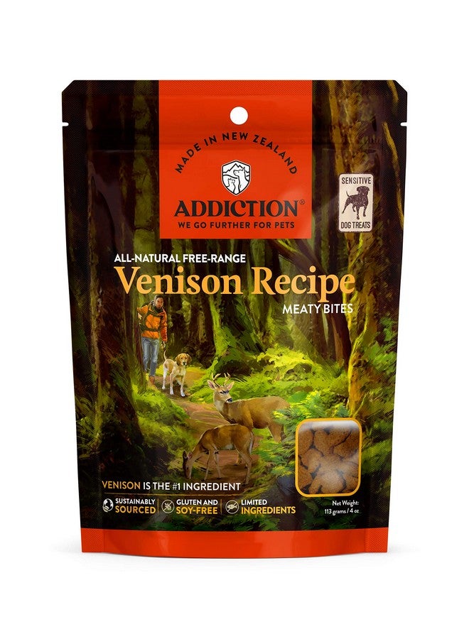 ADDICTION Venison Recipe Meaty Bites, All Natural Free Range Grain Free High Meat Dog Treats, 4 Oz. - Image 1