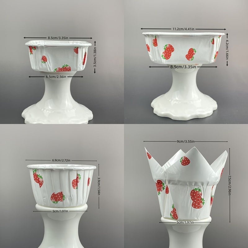 Strawberry Patterned Food Grade Cake Paper Cups 50pcs Rectangle - Image 3