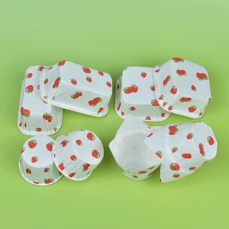 Strawberry Patterned Food Grade Cake Paper Cups 50pcs Rectangle - Image 4