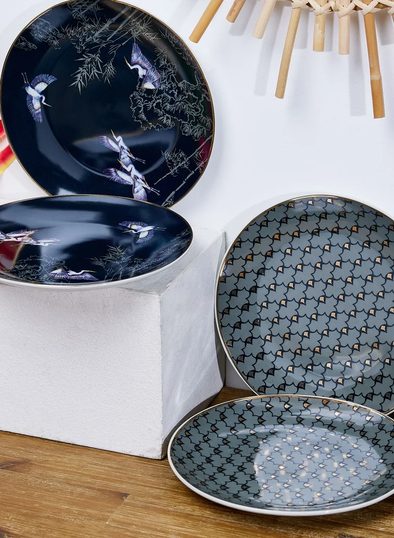 AURORA Set Of 4 Coupe Side Plate With Gold Rim In Full Colour Window Gift Box