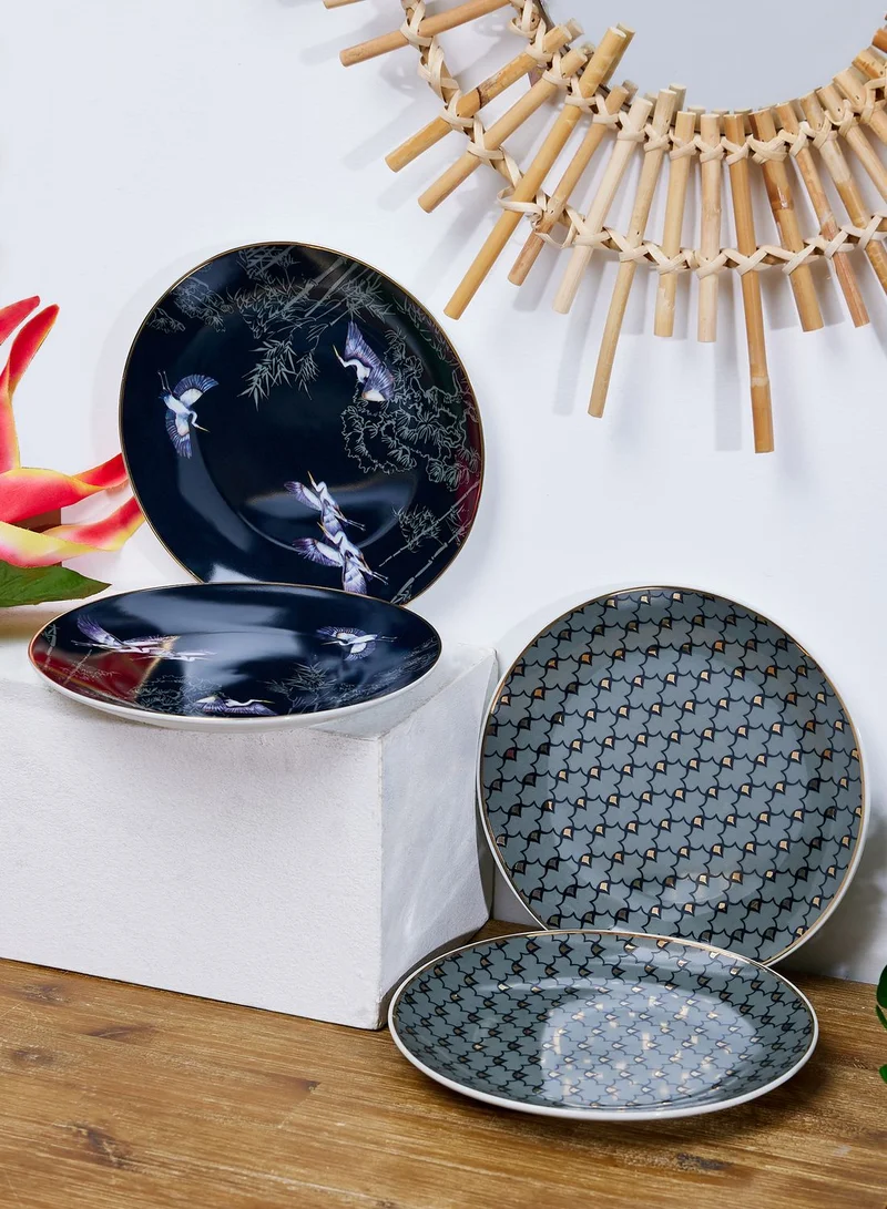AURORA Set Of 4 Coupe Side Plate With Gold Rim In Full Colour Window Gift Box
