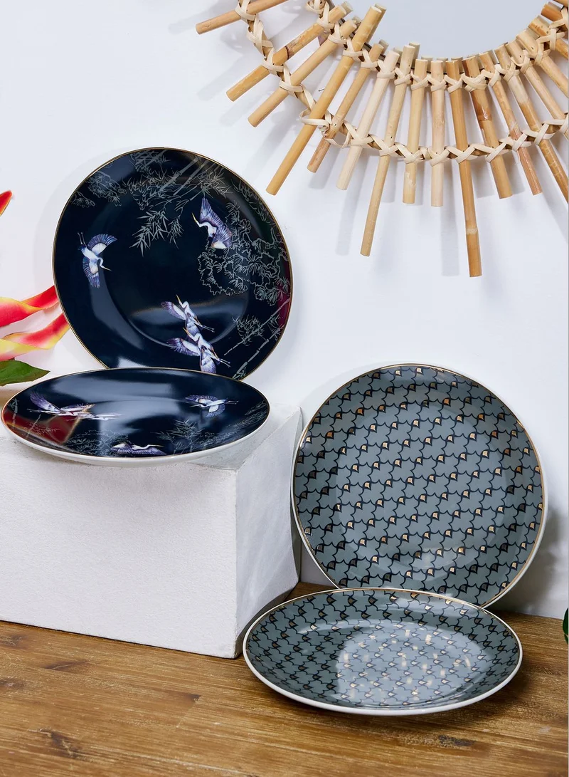 AURORA Set Of 4 Coupe Side Plate With Gold Rim In Full Colour Window Gift Box