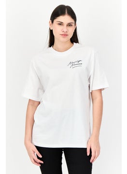 Women Oversized Fit Crew Neck Short Sleeves Graphic Print T-Shirt, White