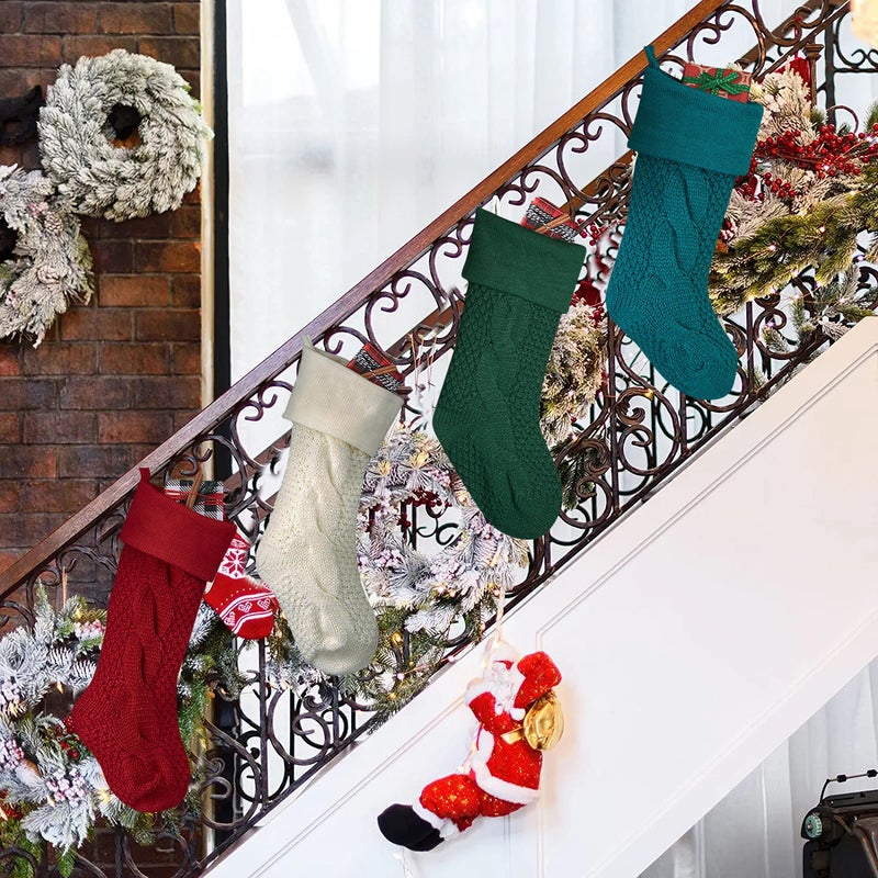 Solid Color Knitted Christmas Socks Christmas Socks Gift Bag Large Knitted Wool Home Wall Decoration Candy Bag Socks Set - Image 4