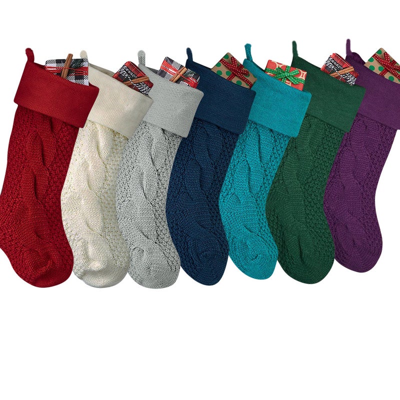 Solid Color Knitted Christmas Socks Christmas Socks Gift Bag Large Knitted Wool Home Wall Decoration Candy Bag Socks Set - Image 5