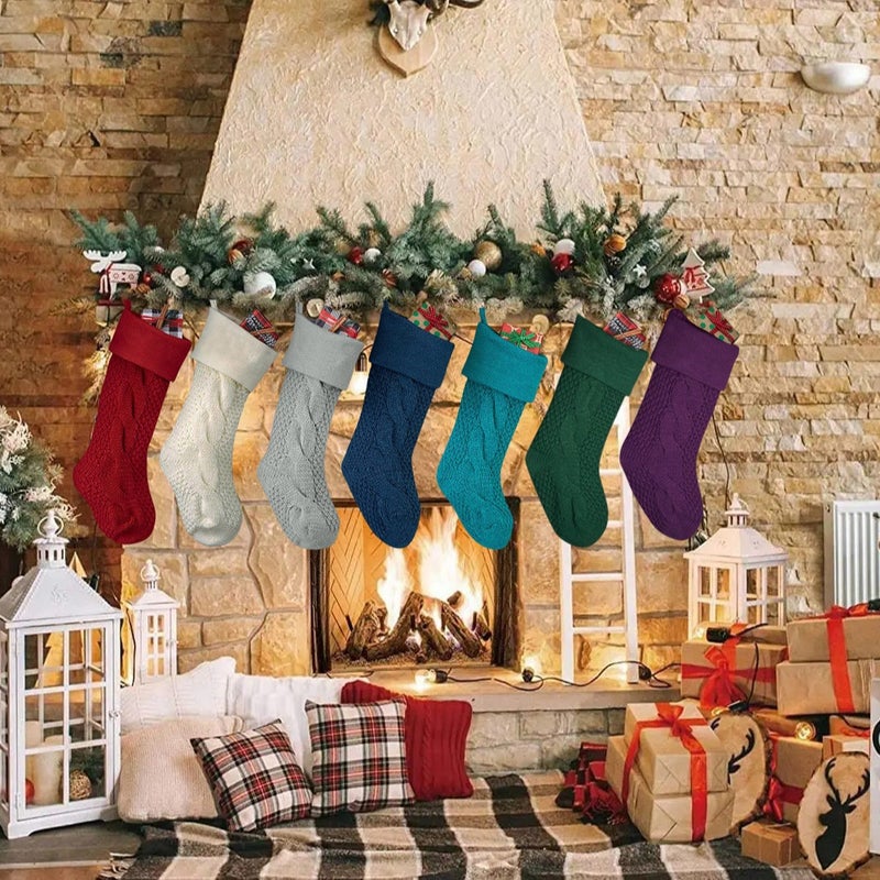 Solid Color Knitted Christmas Socks Christmas Socks Gift Bag Large Knitted Wool Home Wall Decoration Candy Bag Socks Set - Image 3