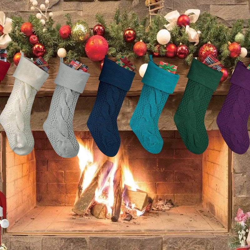 Solid Color Knitted Christmas Socks Christmas Socks Gift Bag Large Knitted Wool Home Wall Decoration Candy Bag Socks Set - Image 2