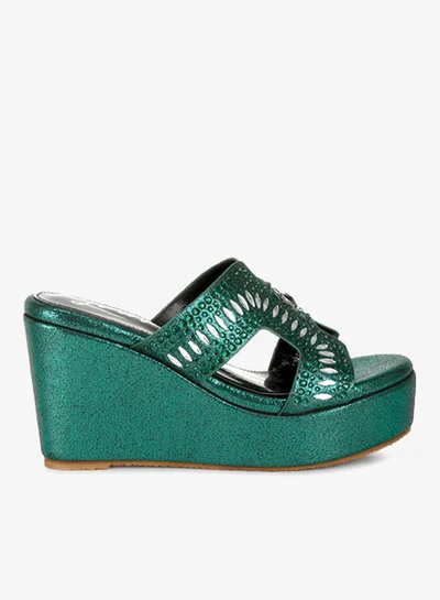 London Rag Diamante &amp; Rhinestone Detail Cut-Out Sandals in Green