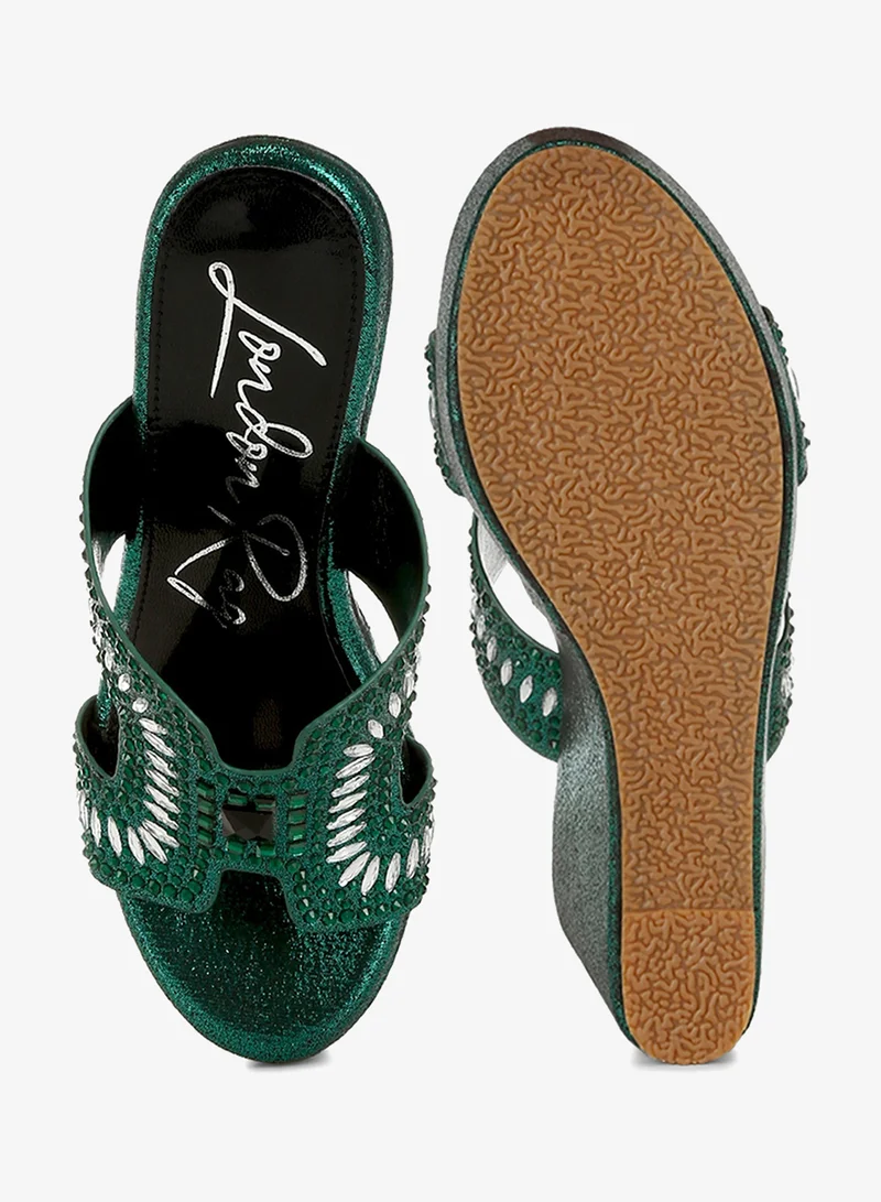 London Rag green Diamante & Rhinestone Detail Cut-Out Sandals in Green for Women | Best Price UAE