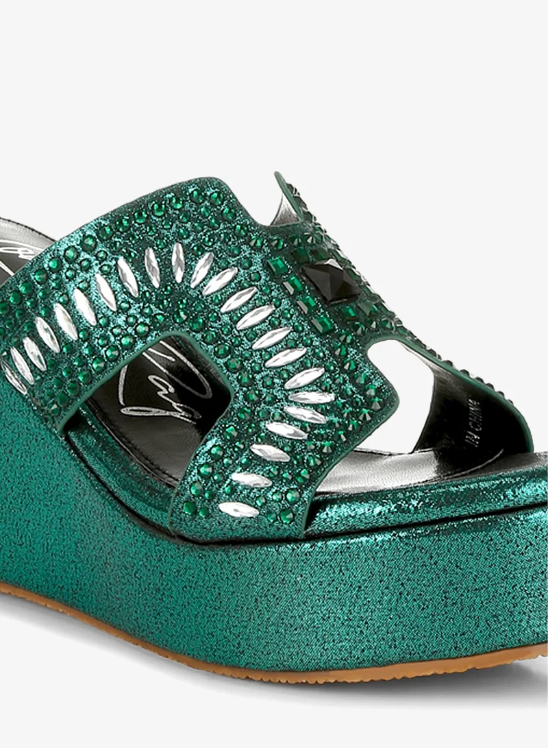 London Rag green Diamante & Rhinestone Detail Cut-Out Sandals in Green for Women | Best Price UAE