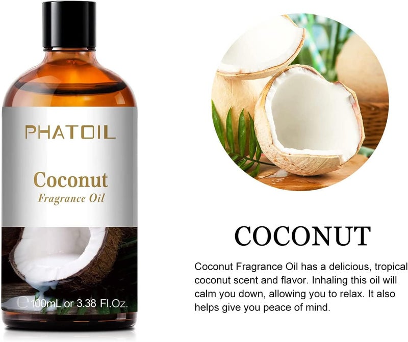 PHATOIL 3.38FL.OZ Coconut Fragrance Oils for Aromatherapy, Essential Oils for Diffusers for Home, Perfect for Diffuser, Yoga, Skin Care, DIY Candle and Soap Making - 100ml - Image 2