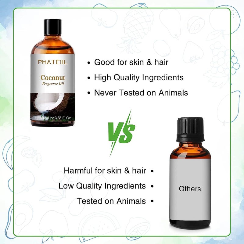 PHATOIL 3.38FL.OZ Coconut Fragrance Oils for Aromatherapy, Essential Oils for Diffusers for Home, Perfect for Diffuser, Yoga, Skin Care, DIY Candle and Soap Making - 100ml - Image 4