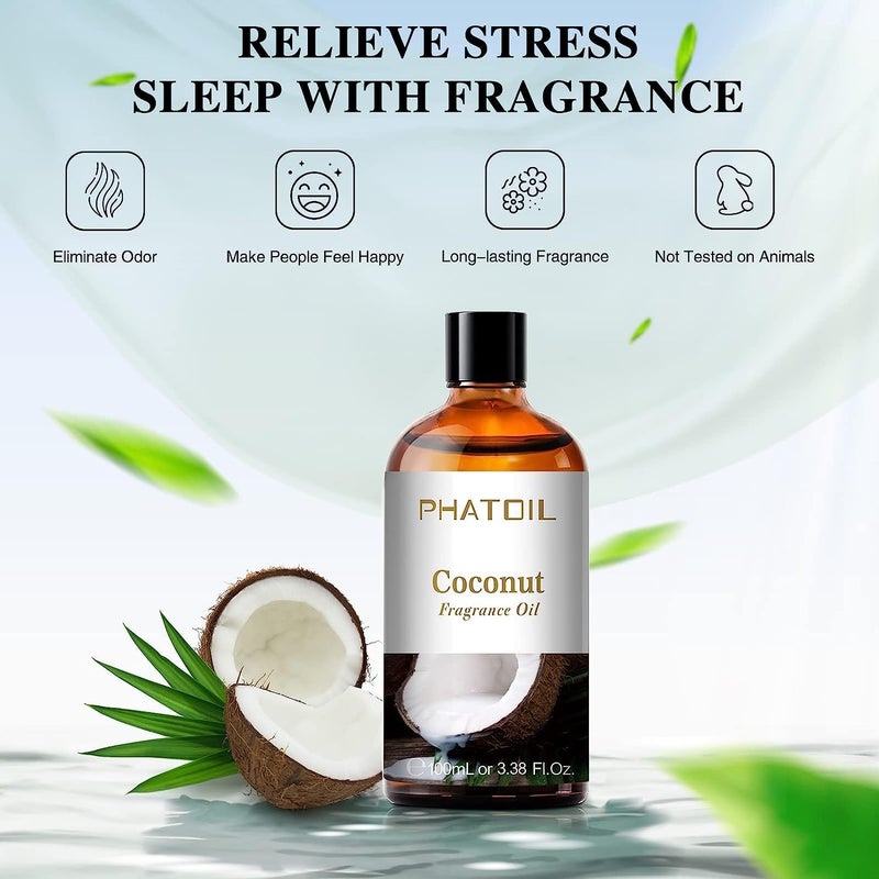 PHATOIL 3.38FL.OZ Coconut Fragrance Oils for Aromatherapy, Essential Oils for Diffusers for Home, Perfect for Diffuser, Yoga, Skin Care, DIY Candle and Soap Making - 100ml - Image 3